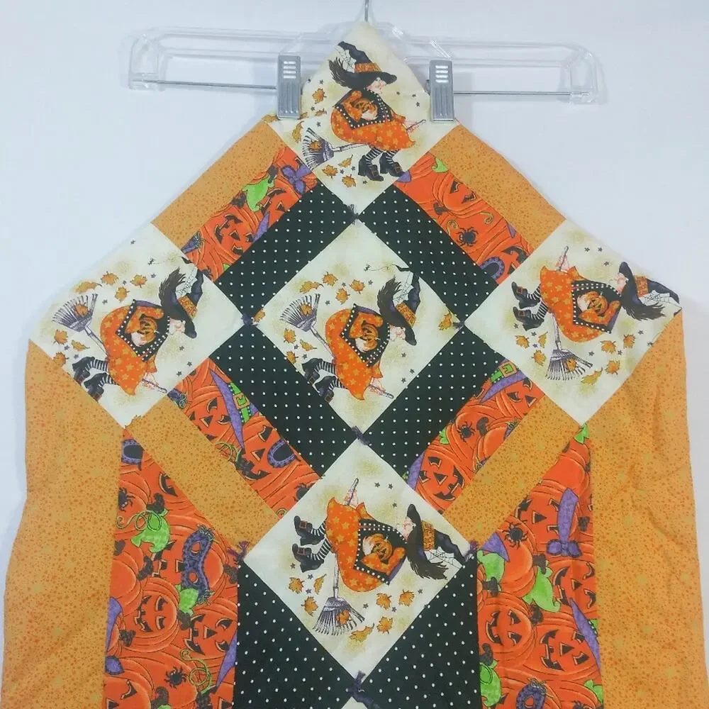 Handmade Halloween Quilted Table Runner Orange Black Witch
